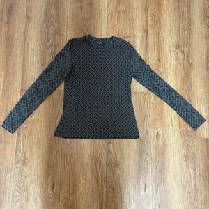 Brooks Brothers Womens XS Navy Blue Gold Chain Link Print Long Sleeve Top